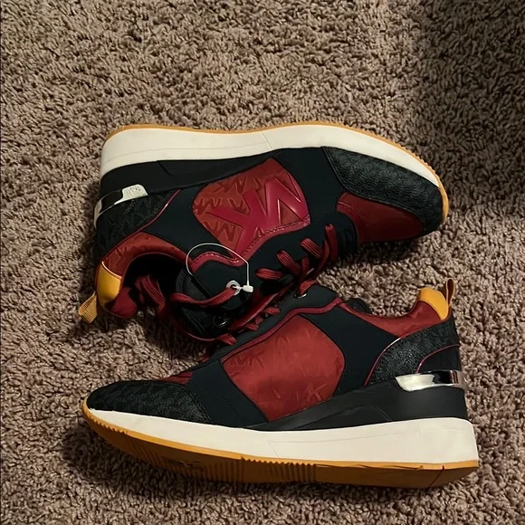Michael Kors Red and Black Sneakers with Yellow Accents - Picture 8 of 10